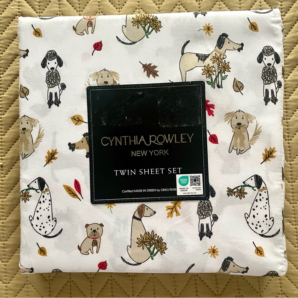 Cynthia Rowley Twin Sheet Set Dogs Print 100% Microfiber